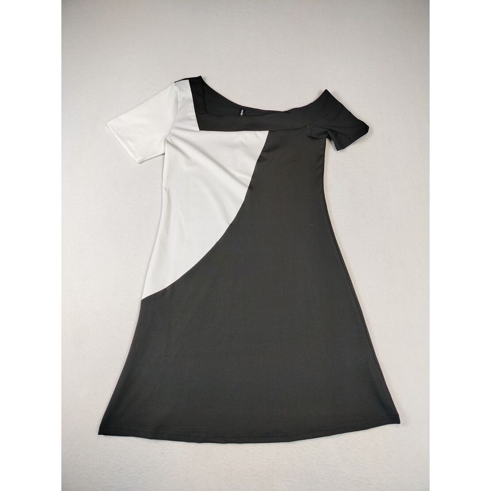 Noracora Dress Womens Small Black White Color Block Jersey Tunic Off Shoulder